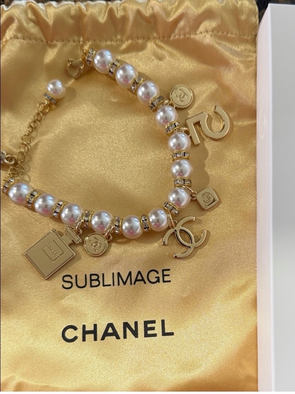 GWP Chanel inspiration!!Gold-Tone & Pearl Charm Bracelet